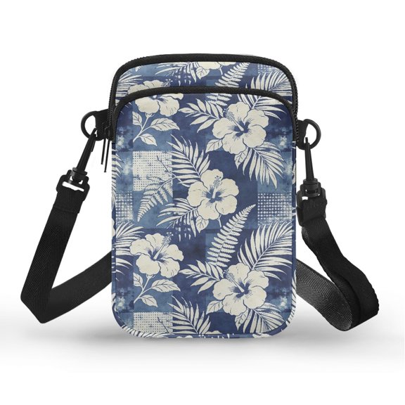 Chririnla Vintage Hawaiian Floral & Palm Leaf Pattern Crossbody Purse, Adjustable Strap Small Purse Multi-Purpose Cell Phone Purses for Travel Running