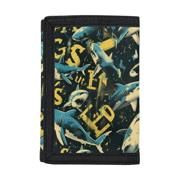 Chririnla Vintage Shark & Letter Print Foldable Kids Trifold Wallet Pouch, Polyester Children's Wallet Lightweight Children Trifold Wallet for Travel Sports