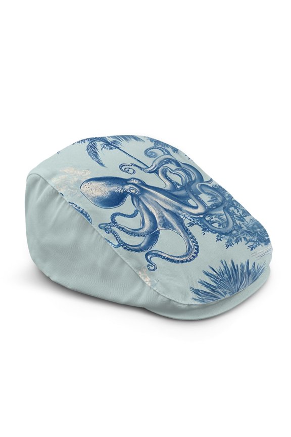 Vintage Soft Forward Beret Featuring Blue Octopus, Polyester Flat Hat for Men and Women, Driving and Outdoor Daily Wear