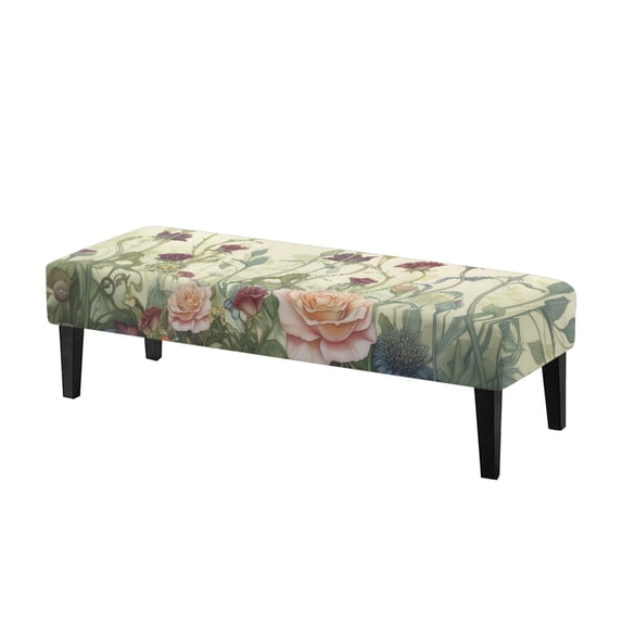 Chririnla Vintage Wild Rose Pattern High Stretch Bench Cushion Cover, Elastic Band Polyester Spandex Fabric Bench Covers for Home Bedroom