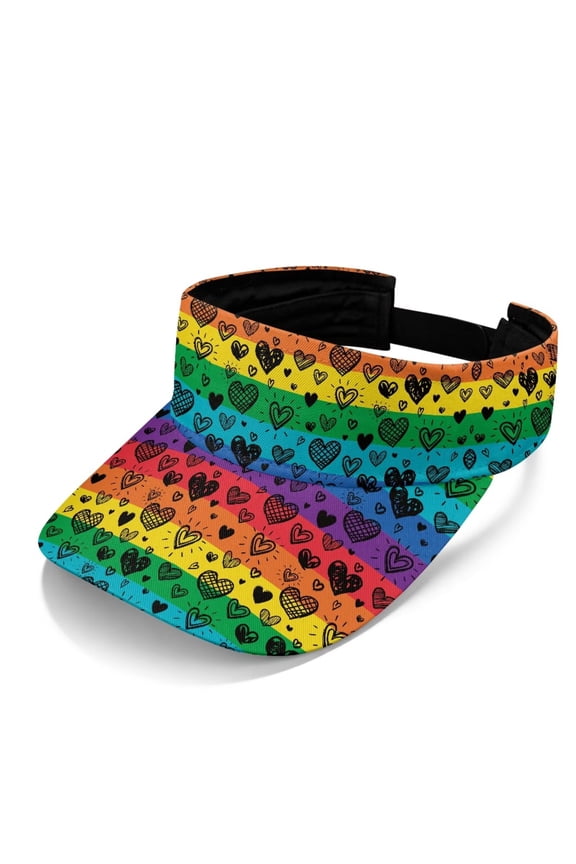 Visor Hat Women Men Visors Hats Adjustable Outdoor Sports Golf Beach Walking Sun Cap Rainbow Hearts Print