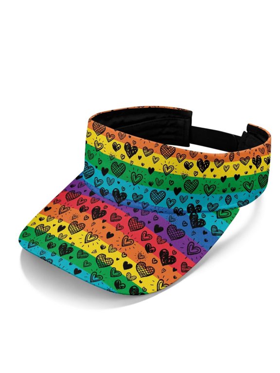 Visor Hat Women Men Visors Hats Adjustable Outdoor Sports Golf Beach Walking Sun Cap Rainbow Hearts Print