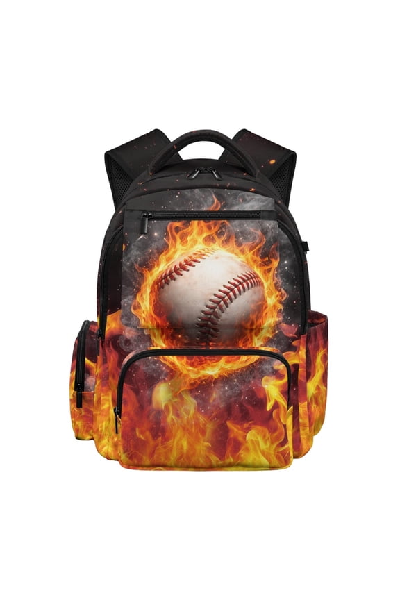 Vivid Flame Print Breathable Backpack with Padded Straps Multiple Compartments School Bags, Multi-Pockets 17 Inch School Backpack for Elementary School Camping