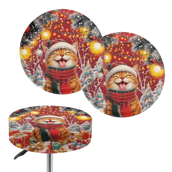 Chririnla Washable Round Bar Stool Covers for Restaurant Dining Room, Polyester Circle Bar Round Stool Covers with Stretch