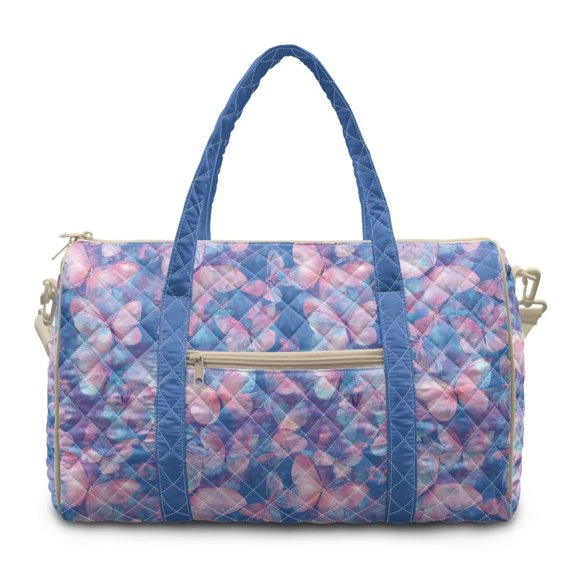 Chririnla Watercolor Butterfly Print Travel Bag with Pocket Quilted Fabric & Zipper Closure for Travel Elegant Luggage Bags for Women