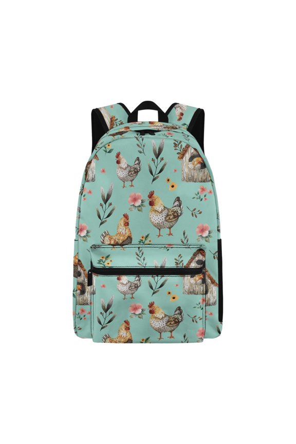 Watercolor Chicken Floral Backpack 17 Inch School Bag for Teen Boys and Girls Hiking Camping Travel Bag