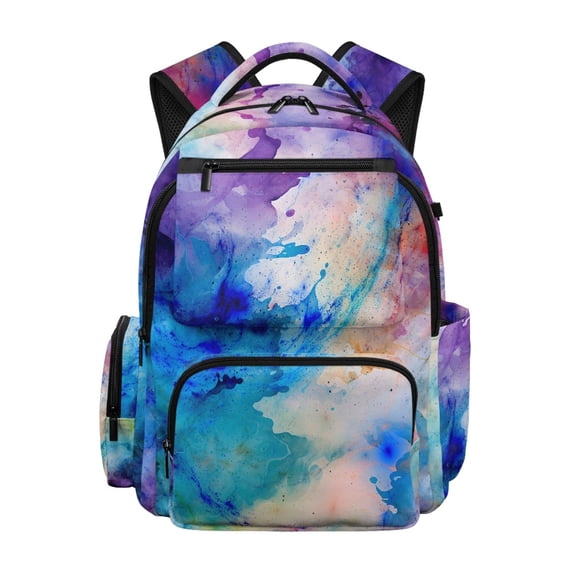 Chririnla Watercolor Ink Pattern Breathable Backpack with Large Capacity Multi-Pocket Bookbag, Lightweight 17 Inch School Bag for Back to School Casual