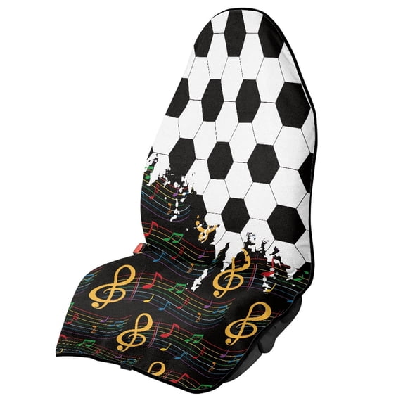 Chririnla Waterproof Terry Cloth Car Seat Cover with Soccer Music Notes, Lightweight Microfiber Seat Cover for Van Truck and Regular Cars