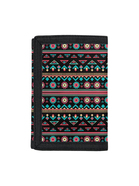 Wild Horse Aztec Pattern Easy to Clean Trifold Card Wallet, Polyester Children's Wallet Lightweight Kids Trifold Wallet for Travel Sports