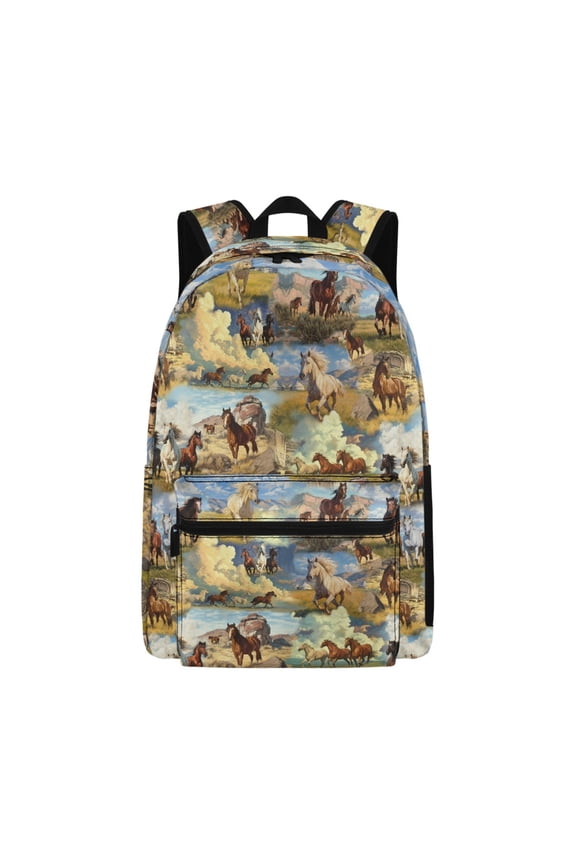 Wild Horses Landscape Printing Galaxy Backpack for Kids Back to School,One Size