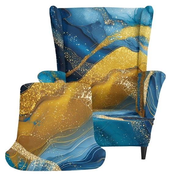 Chririnla Wingback Chair Slipcover Marble 2 Pieces Wingback Chair Cover for Home, Spandex Scratch-resistant Stretch Single-Seat Wingback Armchair Covers