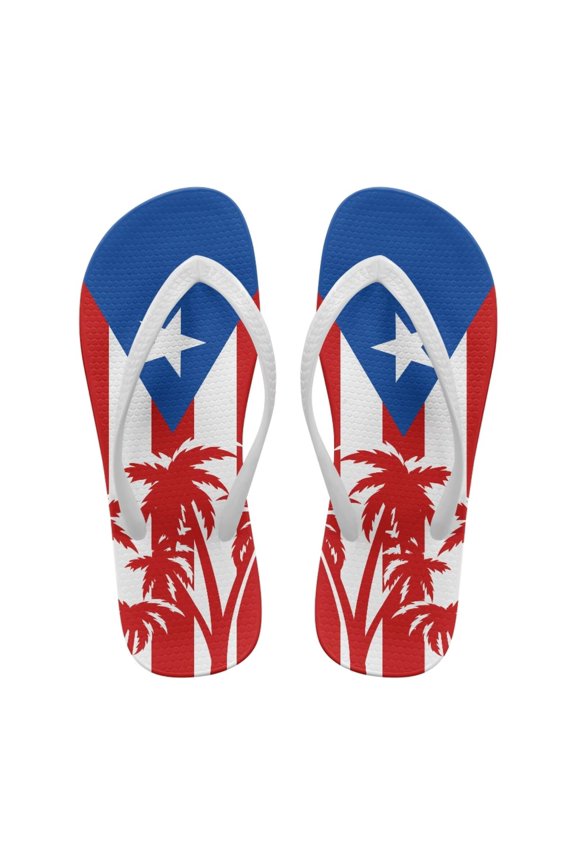 Women's American Flag Print Flip Flops Casual Arch Support Lightweight Soft Footbed Slides Sandals Palm Tree Print Non-Slip Quick Dry Slip On Vacation Beach Slides Sandal