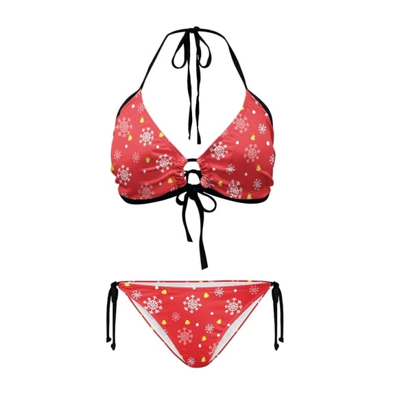 Chririnla Women's Christmas Snowflake Bell Print Halter Bikini Set - Sexy Two Piece Triangle Swimsuit for Beach Vacation & Pool Party