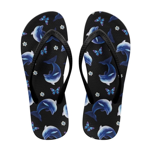 Chririnla Women's Dolphin Floral Flip Flops Lightweight Soft Footbed Beach Thong Sandals with Arch Support Quick Dry Non-Slip Bathroom Shower Shoes