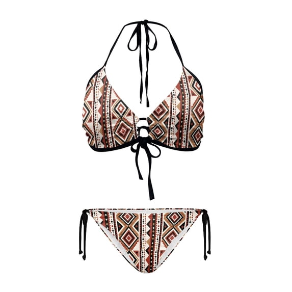 Chririnla Women's Halter Neck Two Piece Bikini Set - Boho Tribal Geometric Print, Tie Side Bottoms, Quick Dry Swimwear for Beach Vacation & Pool Party