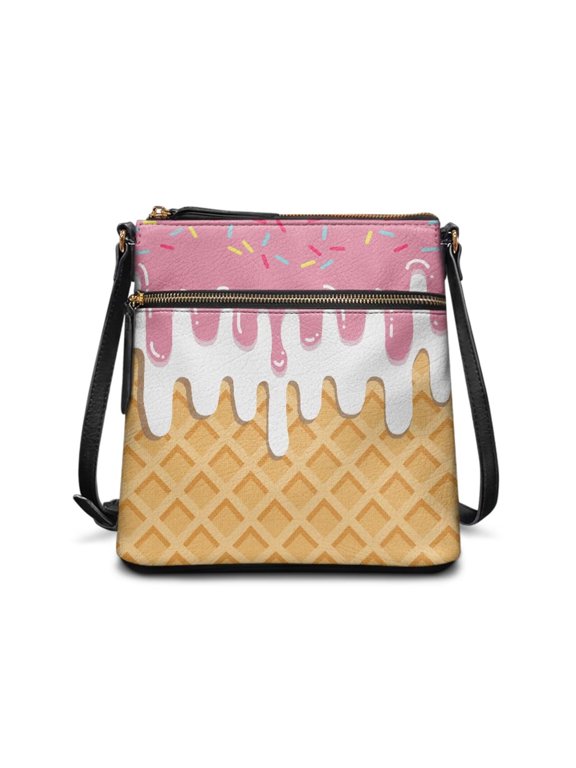 Women's Ice Cream Pattern Shoulder Handbag Crossbody Purse for Lady Large Sling Bag Leather Tote Hand Bags Travel Messenger Bag Satchel Bags with Zipper