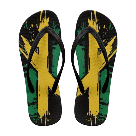 Chririnla Women's Jamaican Flag Print Flip Flop Comfortable Casual Beach Thong Sandals with Arch Support Non-Slip Fashion Lightweight Slippers for Vacation Pool