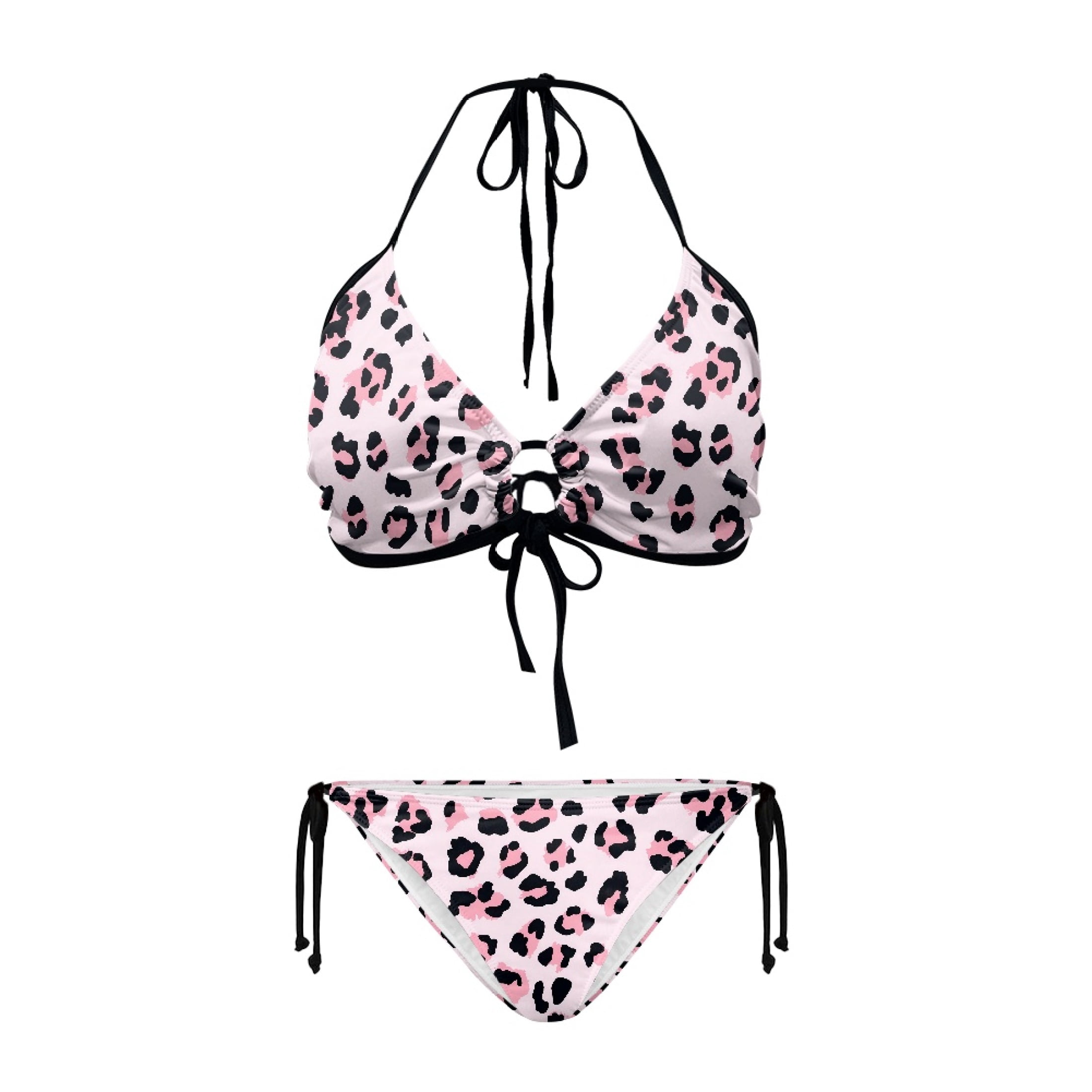 Chririnla Women's Pink Leopard Print Halter Bikini Set - Sexy Two-Piece ...