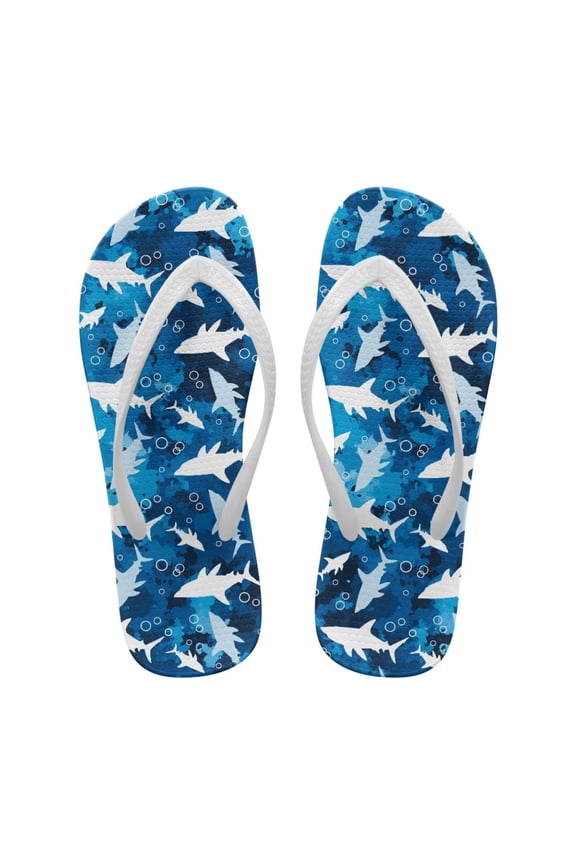 Women's Shark Print Beach Flip Flop Non-Slip Comfortable Lightweight Soft Footbed Slides Sandals Ladies Arch Support Quick Dry Flats Slippers for Outdoor Walking