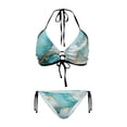 thumbnail image 1 of Chririnla Women's Teal Gold Marble Halter Triangle Bikini Set - Sexy Tie Side Two Piece Swimsuit for Beach Vacation & Pool Party, 1 of 9