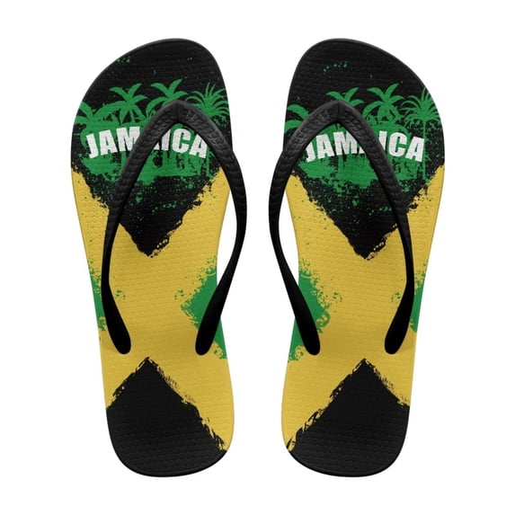 Chririnla Womens Flip Flops Jamaican Flag Print Casual Non-Slip Quick Dry Slides Sandals Palm Tree Print Fashion Lightweight Thin Strap Beach Sandal for Walking Vacation
