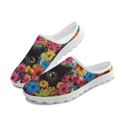 Chririnla Womens Flower Garden Shoes Slip On Mules Shoes Black Cat Walking Mules Mesh Breathable Sneakers Ladies Comfort Casual Footwear