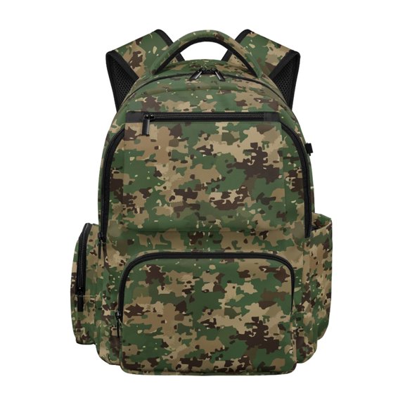 Chririnla Woodland Camouflage Pattern Casual Daypack with Large Capacity, Portable Durable 17 Inch Bookbag for Travel Daily Use