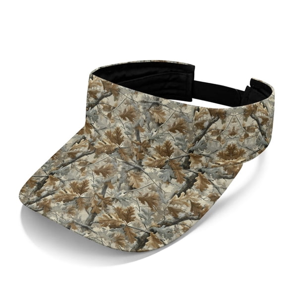 Chririnla Woodland Oak Leaf Camouflage Pattern Adjustable Sun Visor Hat for Running Golf, Adjustable Strap Comfortable Fit Open Top Visors