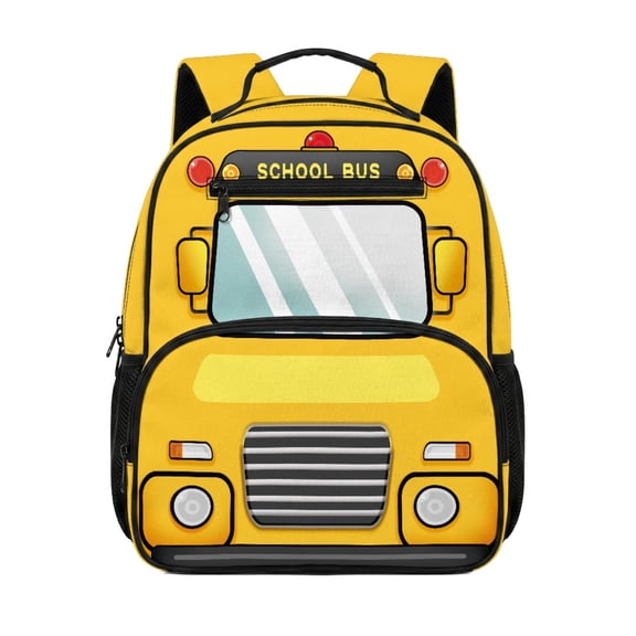 Chririnla Yellow Bus Front Design Toddler Backpack Polyester Easy Clean with Handle Preschool Kids Polyester School Bag for Girls