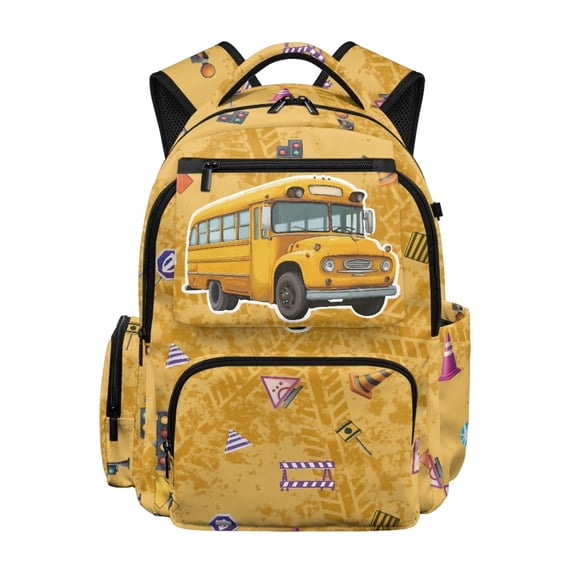 Chririnla Yellow School Bus Print Ultra Light Backpack for Back to School Daily Use, Lightweight Water Resistant Polyester School Bag