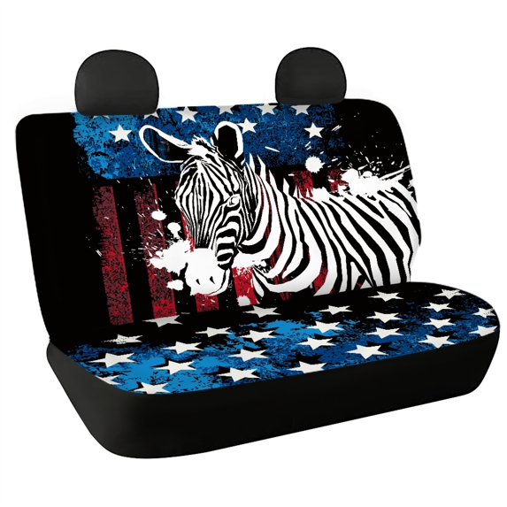 Chririnla Zebra American Flag Rear Bench Seat Covers, 2 Piece Stretchy Non-slip Back Seat Protectors Easy to Install for Cars and Vans