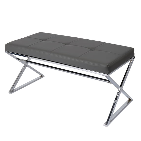 Chris Bench Grey - Modern Style Bench Featuring Comfortable Leatherette Seat & Elegant Silver Chrome Frame Legs (W39"xD18"xH18")
