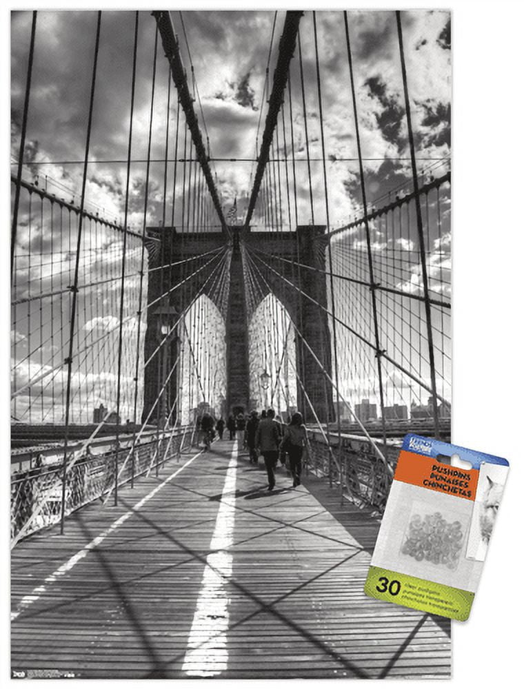 Chris Bliss - Brooklyn Bridge Wall Poster with Push Pins, 14.725" x 22.375"