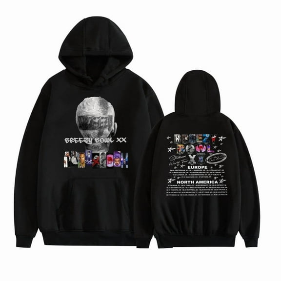 Chris Brown BREEZY BOWL XX PREGAME Hoodie printed sportswear unisex retro casual long sleeved hooded pullover street wear