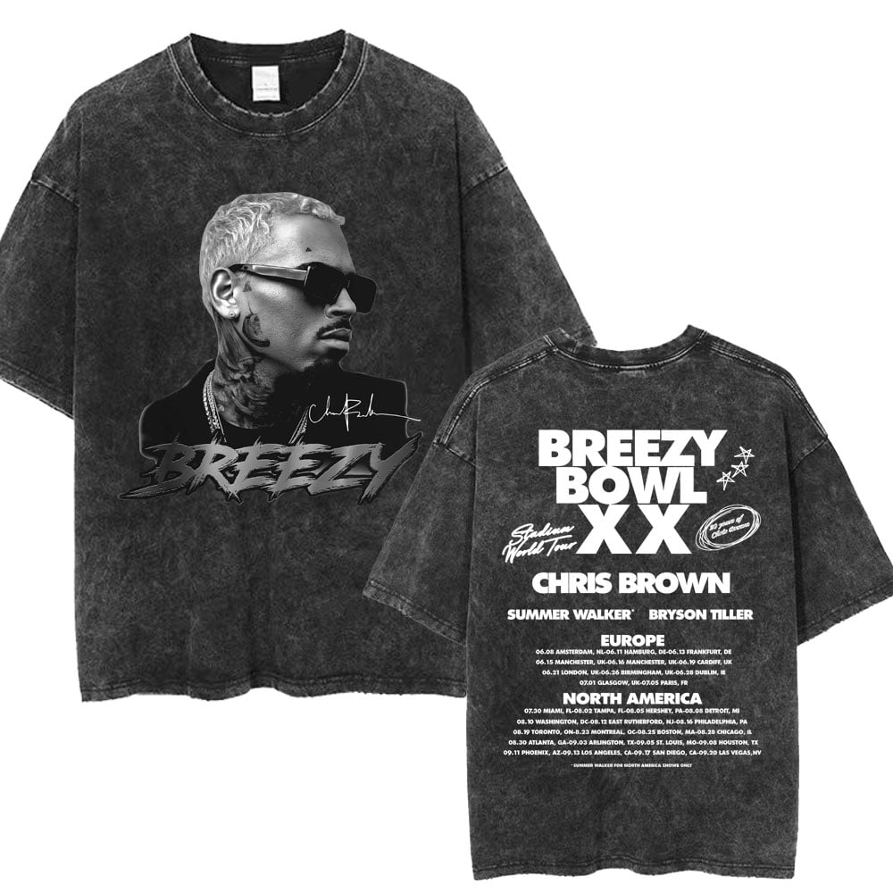 Chris Brown Breezy Bowl XX Tour T Shirt Unisex Hip Hop Vintage