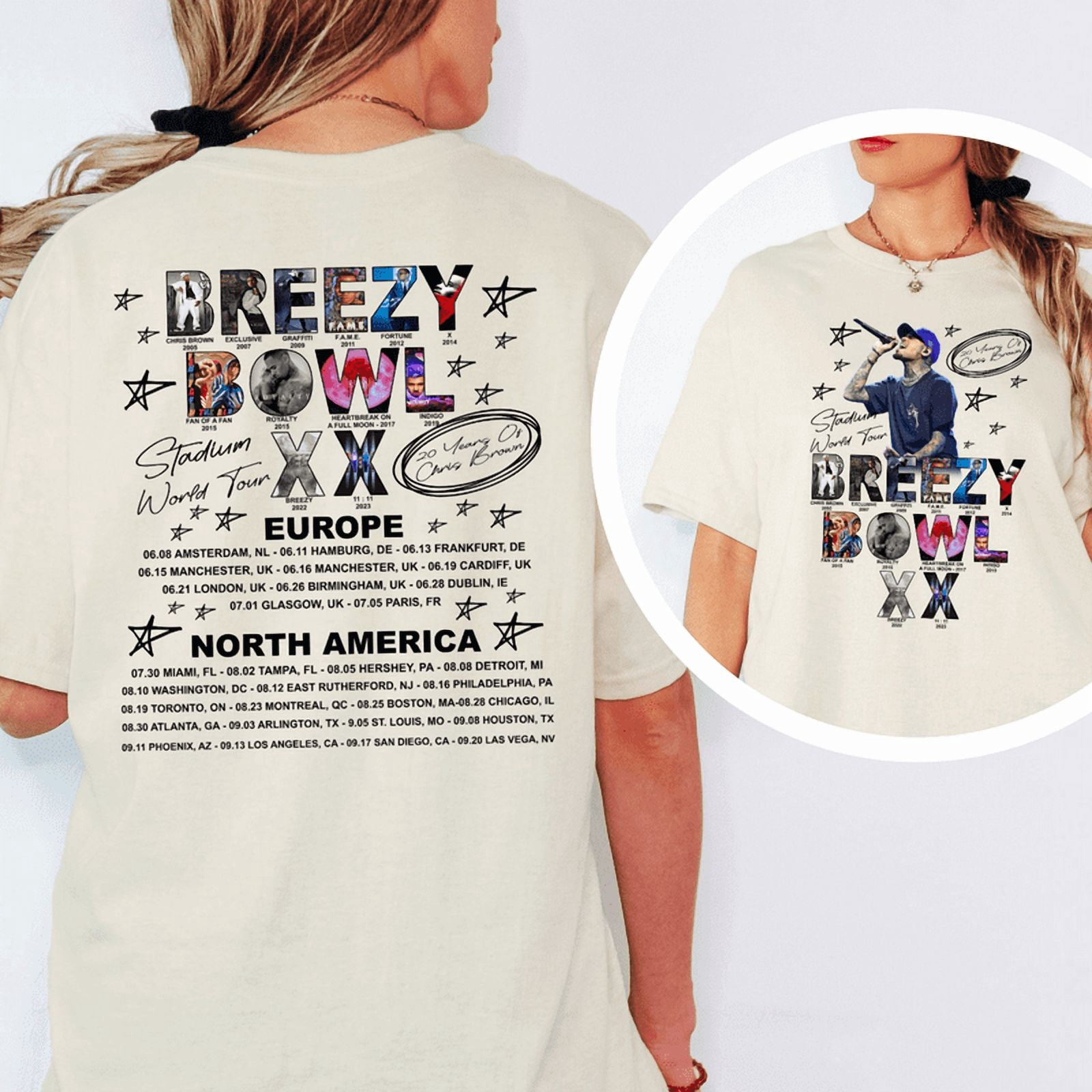 Chris Brown Shirt | Breezy Bowl XX Tour 2025 Two-Sided Graphic T-Shirt ...