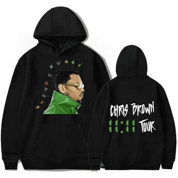 Chris Brown merch 11:11 Tour hooded drawstring pocket sweatshirt men/women hip hop Pullovers