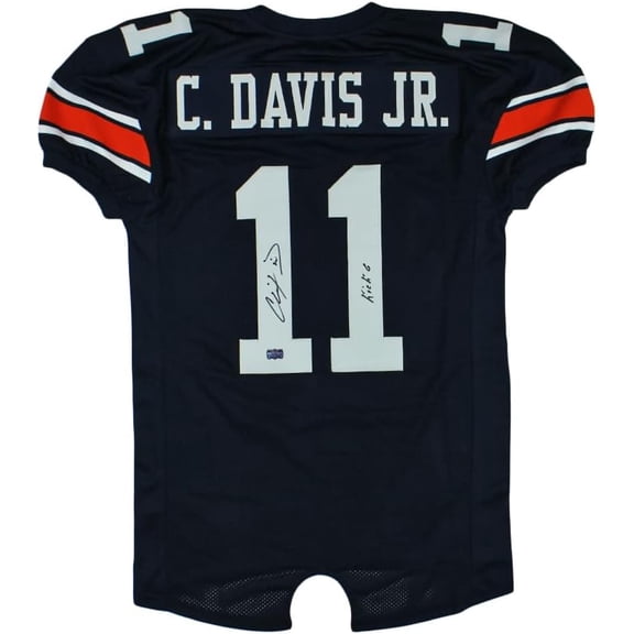 Chris Davis Jr. Autographed/Signed Auburn Custom Blue Jersey With "Kick Six" Inscription