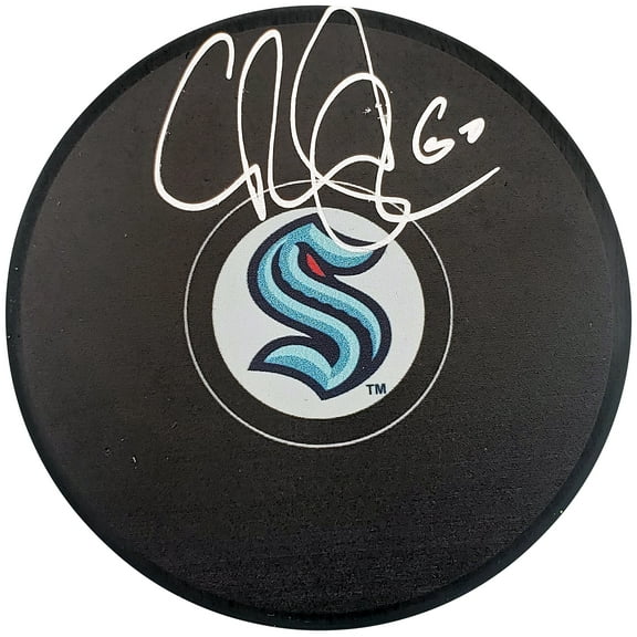 Chris Driedger Autographed Official Seattle Kraken Logo Hockey Puck Fanatics Holo 200855