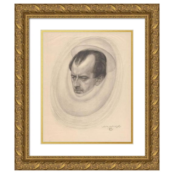 Chris Lebeau 12x14 Gold Ornate Wood Frame and Double Matted Museum Art Print Titled - Portrait of a Man (1916)
