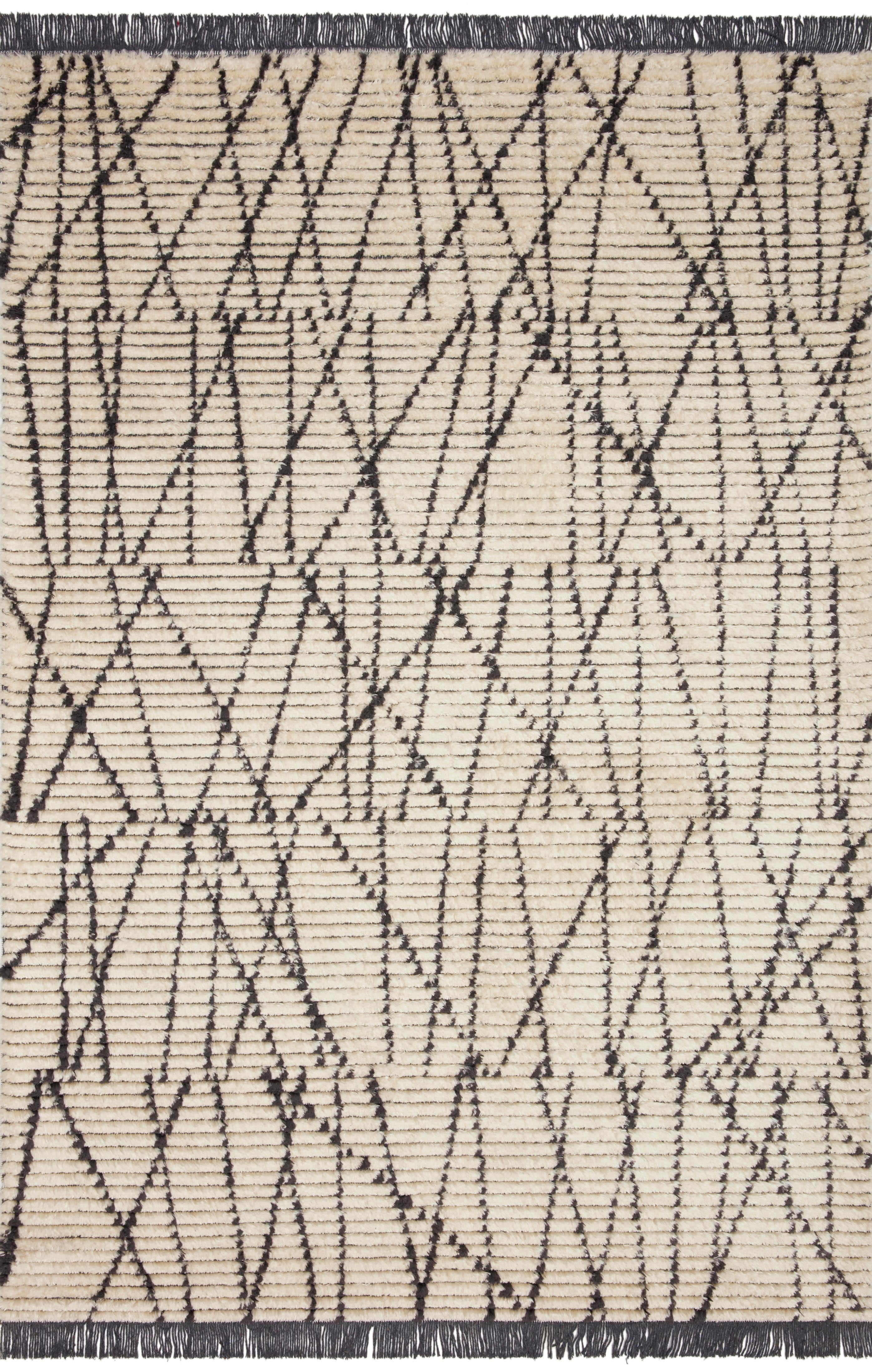 Ivory and Charcoal Abstract Synthetic Reversible Rug 31" x 120"