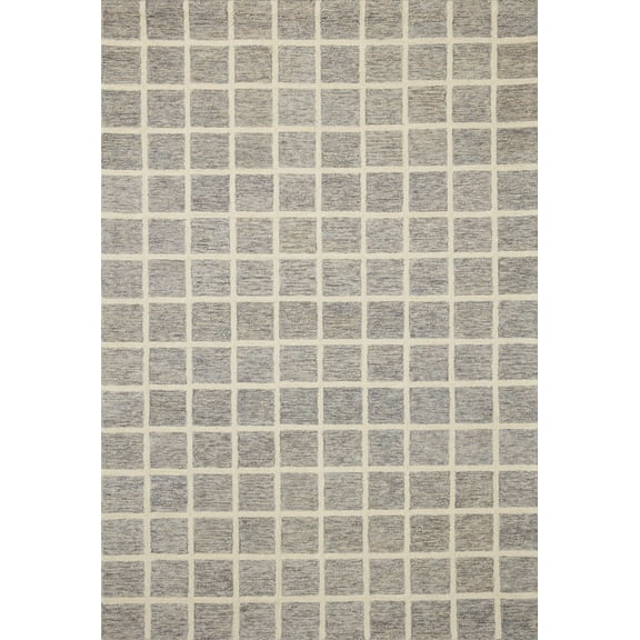 Chris Loves Julia x Loloi Polly Grid Slate/Ivory 3'-6" x 5'-6" Area Rug