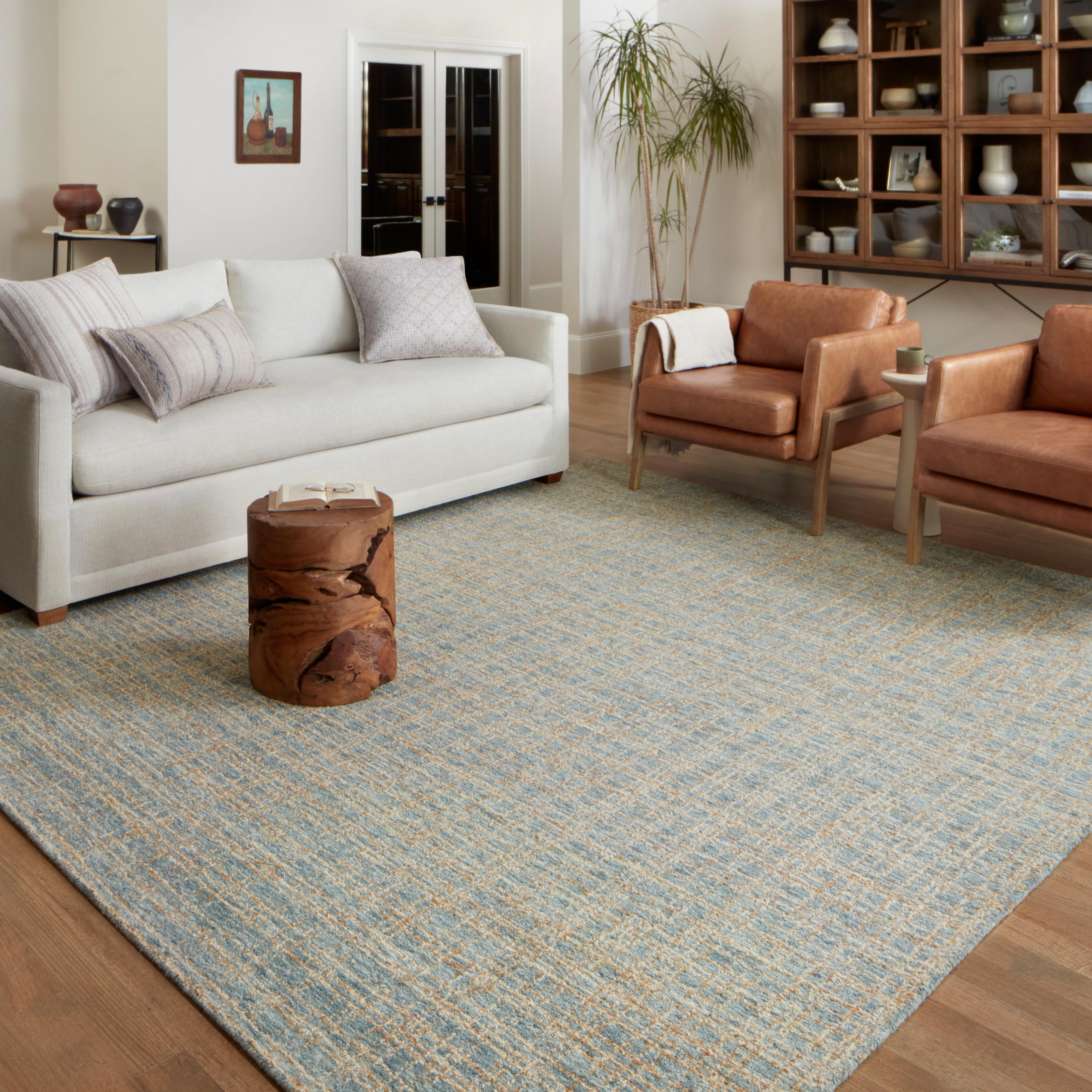 Hand-Tufted Blue and Sand Wool Rectangular Rug 3'6" x 5'6"