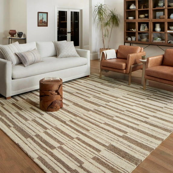 Chris Loves Julia x Loloi Polly Striped Beige/Tobacco 7'-9" x 9'-9" Area Rug