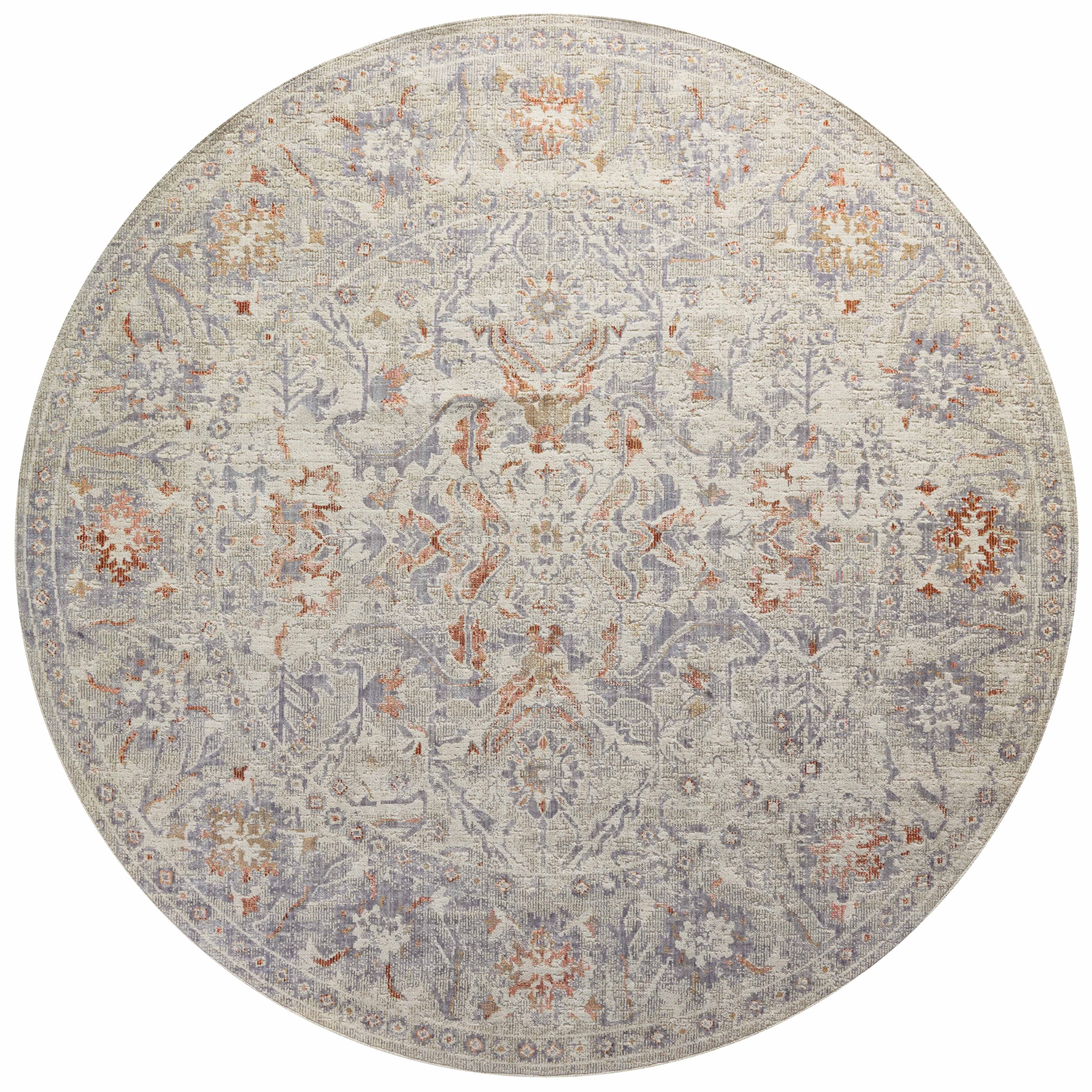 Rosemarie Oatmeal and Lavender Round Synthetic Rug