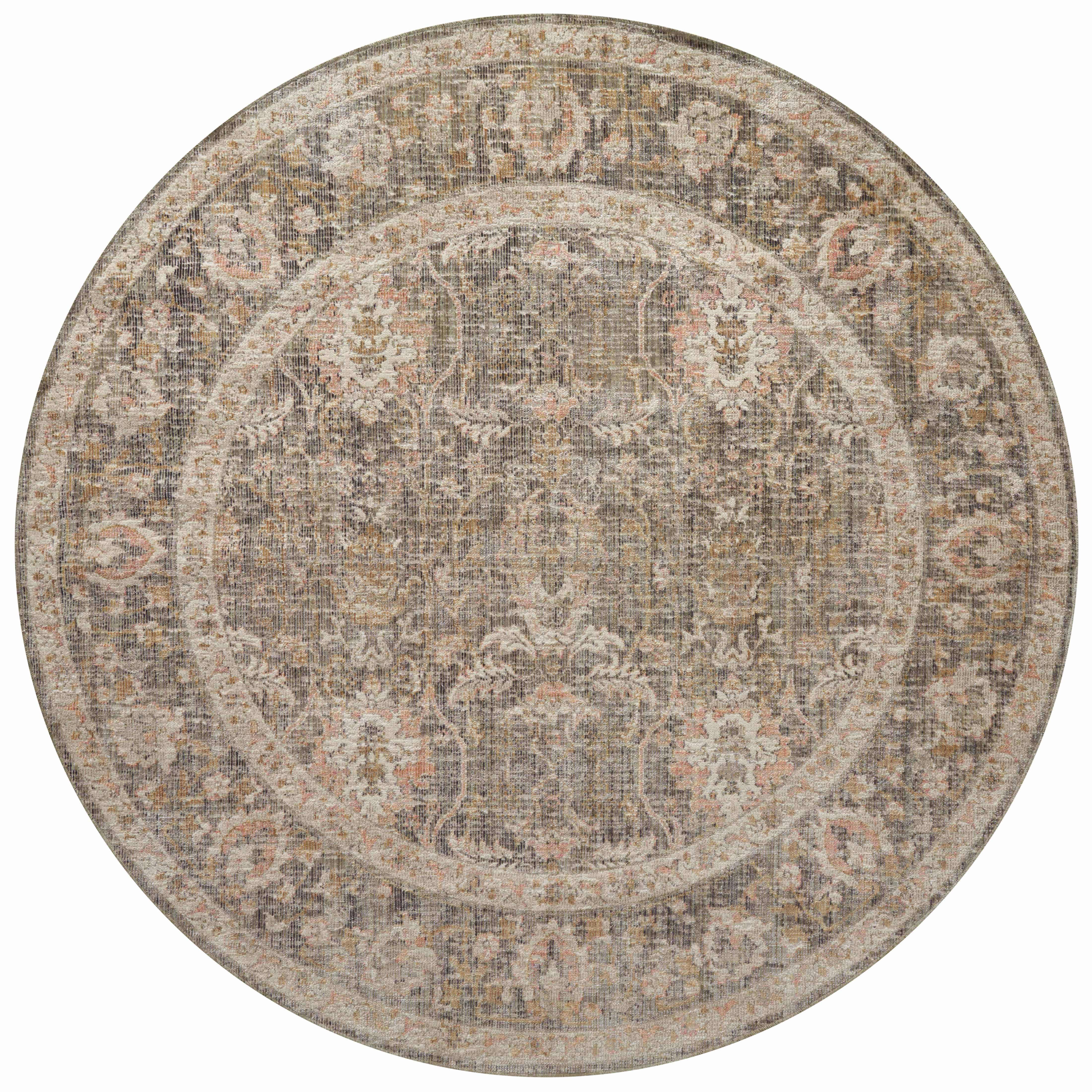 Rosemarie Sage and Blush Round Synthetic Area Rug