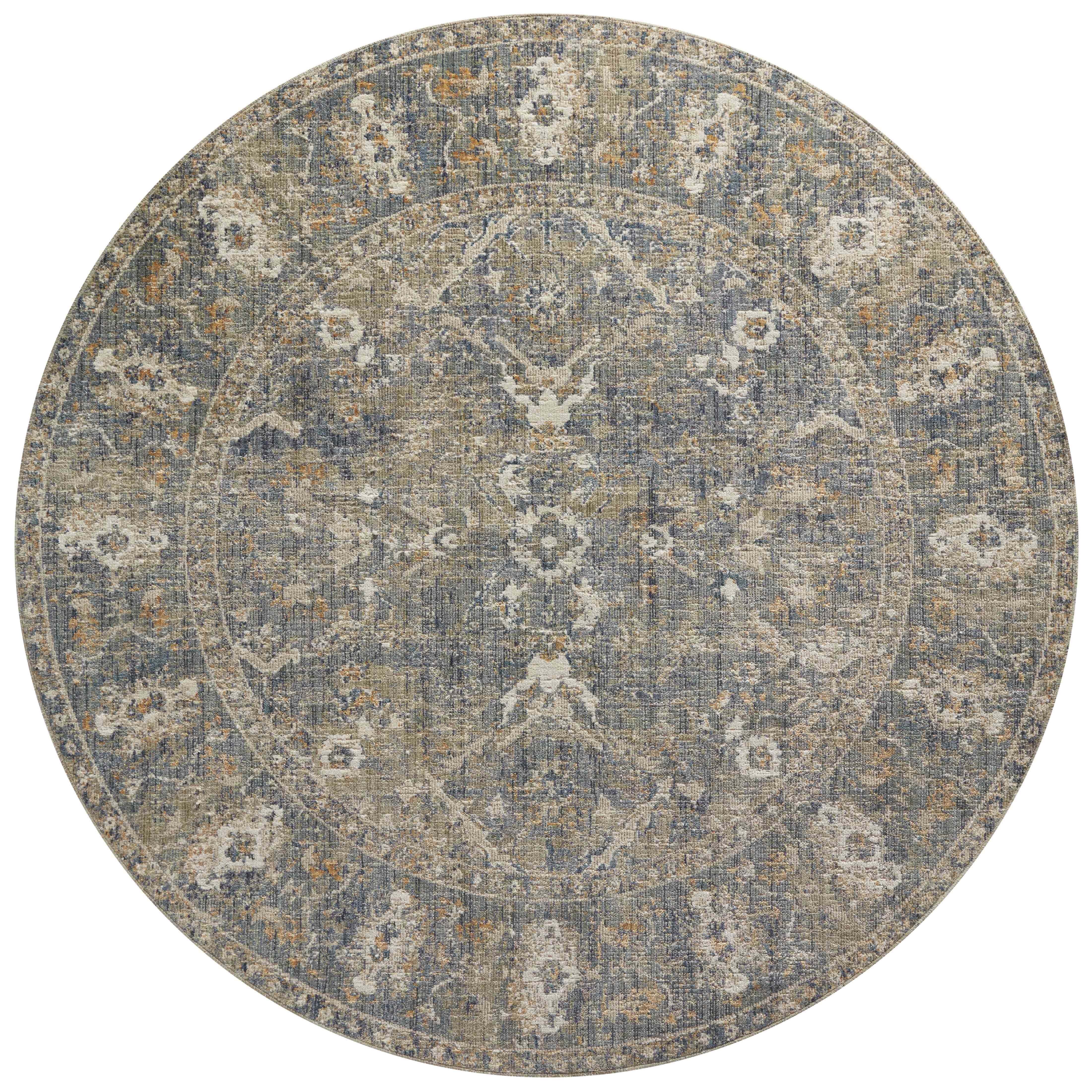 Rosemarie Round Sand and Lagoon Synthetic Area Rug