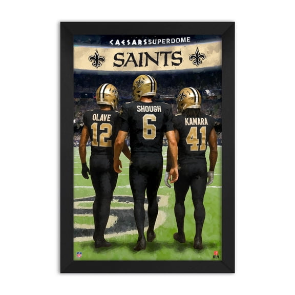 Chris Olave, Tyler Shough & Alvin Kamara New Orleans Saints Framed Three-Player Art Print