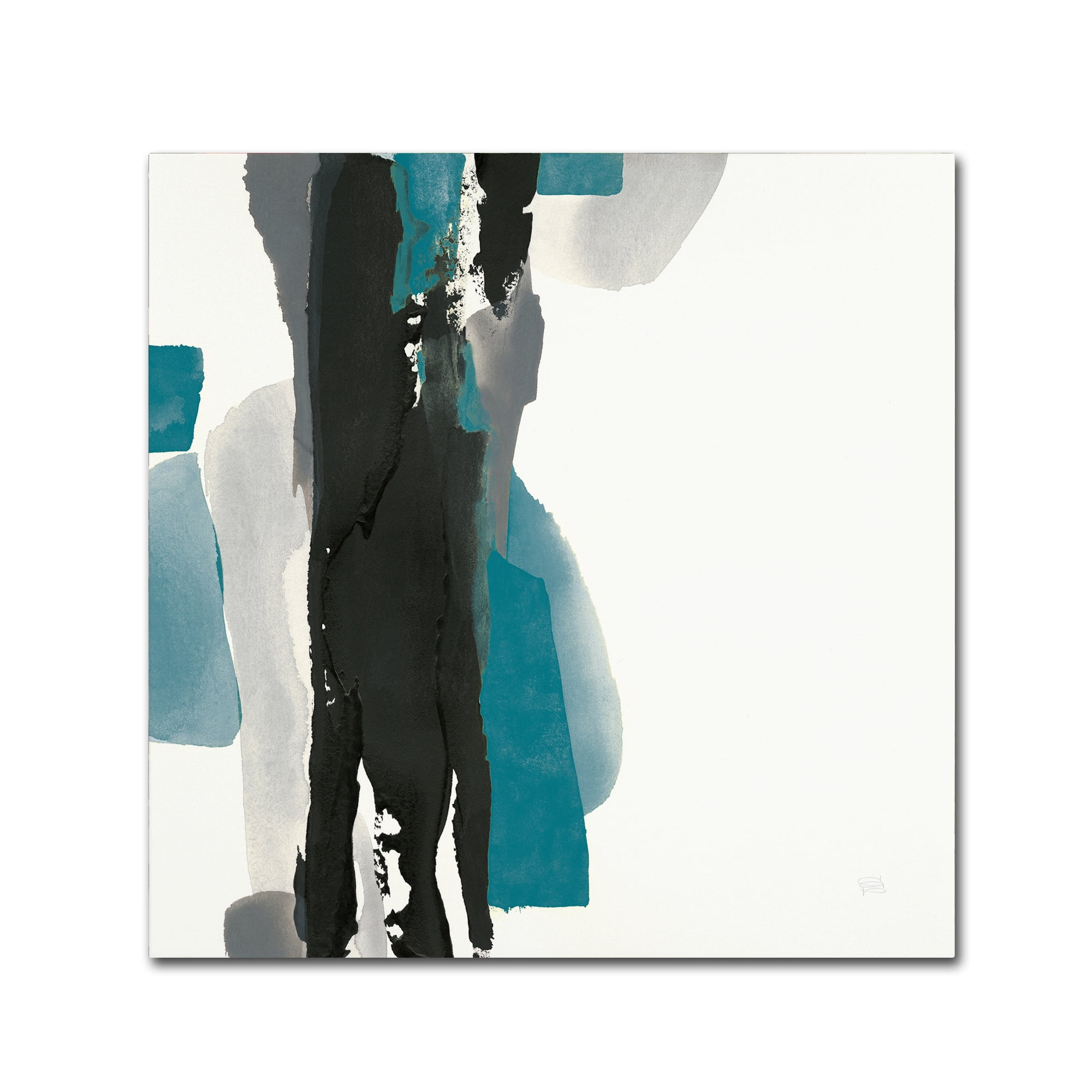 24" Square Teal and Black Abstract Canvas Art