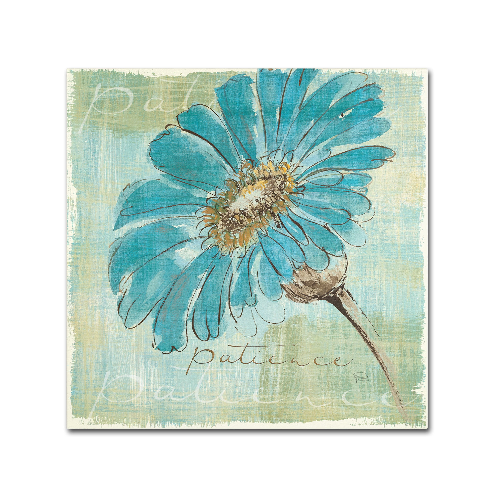 18" x 18" Blue Floral Canvas Art with Wooden Frame